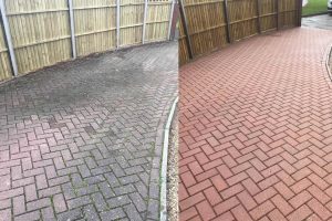before and after cleaned driveway