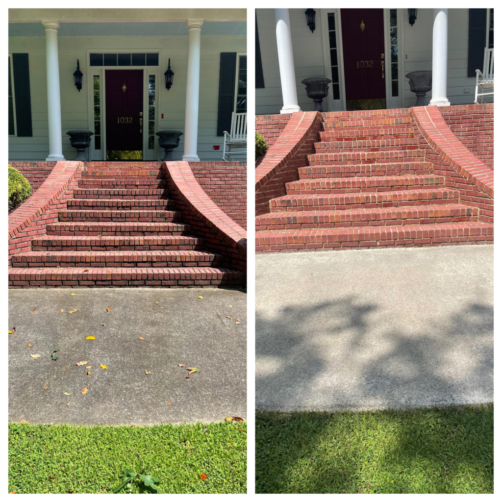 before and after pressure washing steps