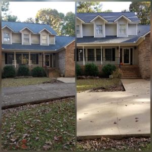 before and after concrete cleaning a driveway