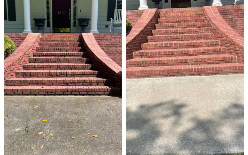 before and after pressure washing steps